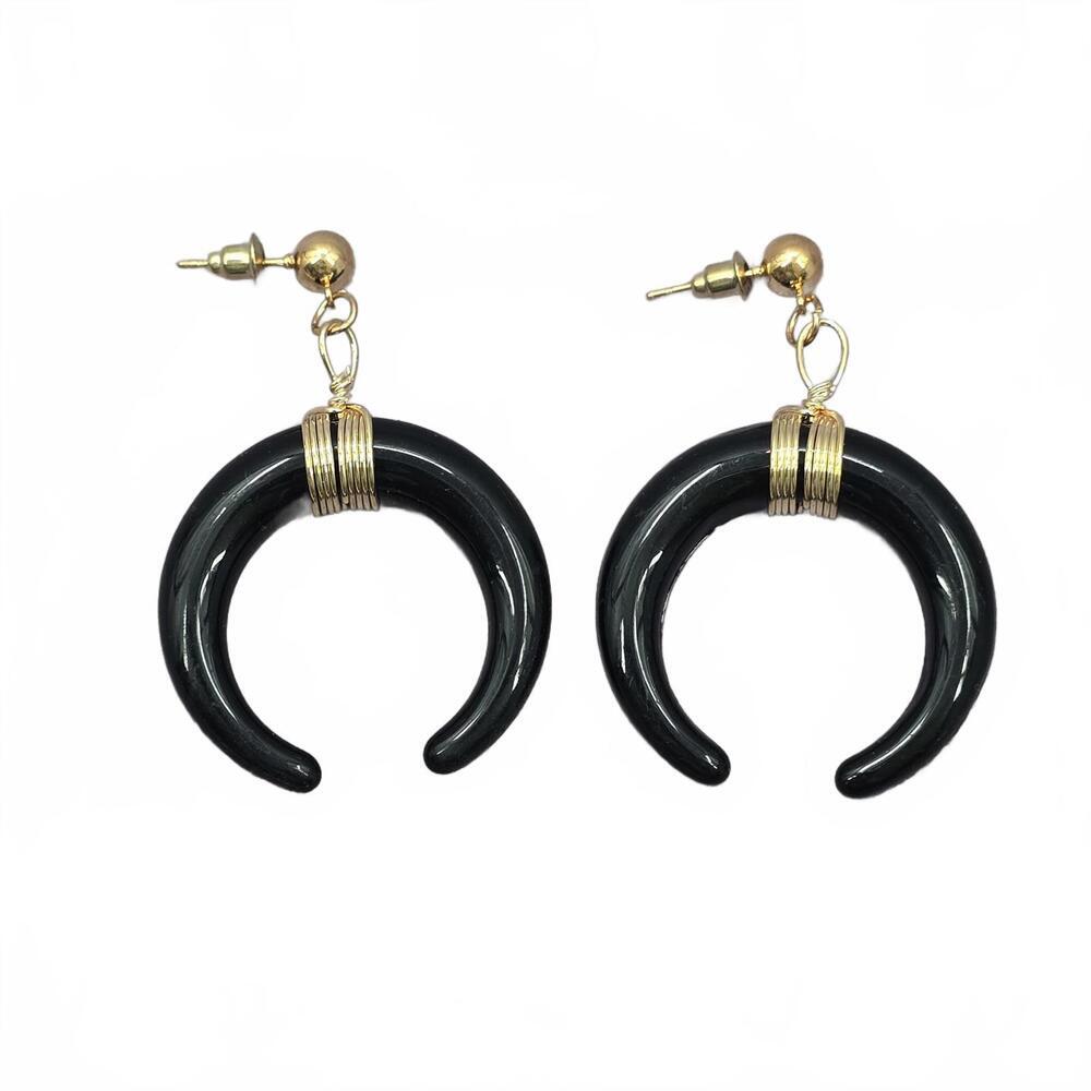 Black Gold Half Circle Crescent Western Moon Earrings Fashion‎ Jewelry JB1-09